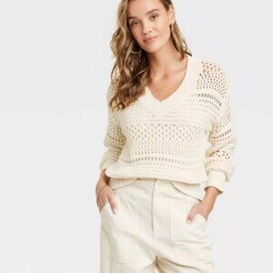 Universal Thread | Cream Open-Knit Sweater | Size XL